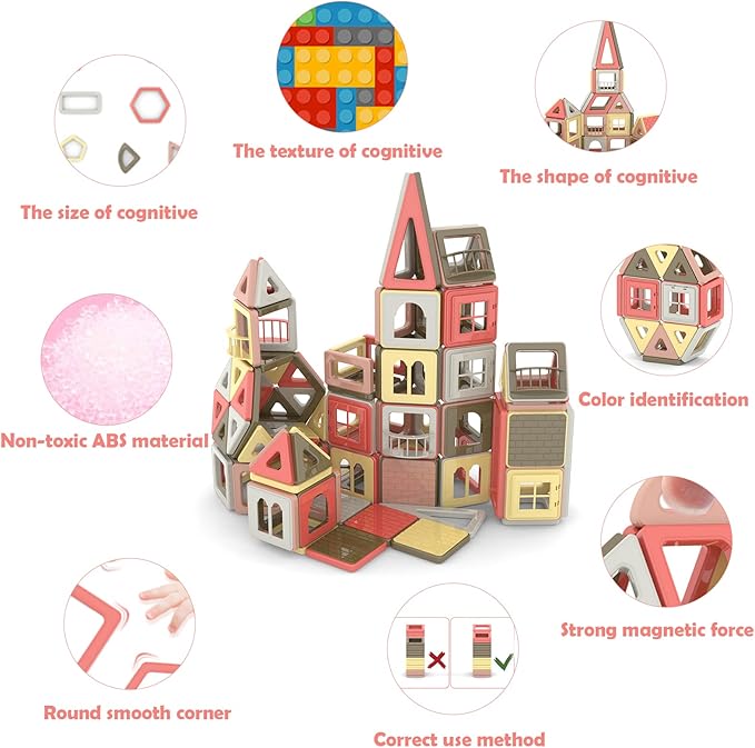 AOMIKS 173Pcs Magnetic Tiles 3D Mini Magnetic Blocks for Kids Educational Inspirational Learning & Creativity STEM Building Toys for Girls and Boys Ages 3 Years + Birthday Gift