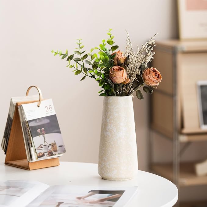 Simple Boho Ceramic Flower Vase for Home Decor (Snowflake,Big) | 8'' Modern Texture vase for Flower Plant Pampas Grass, Fit for Table Shelf Centerpieces, Living Room Kitchen Wedding Gift