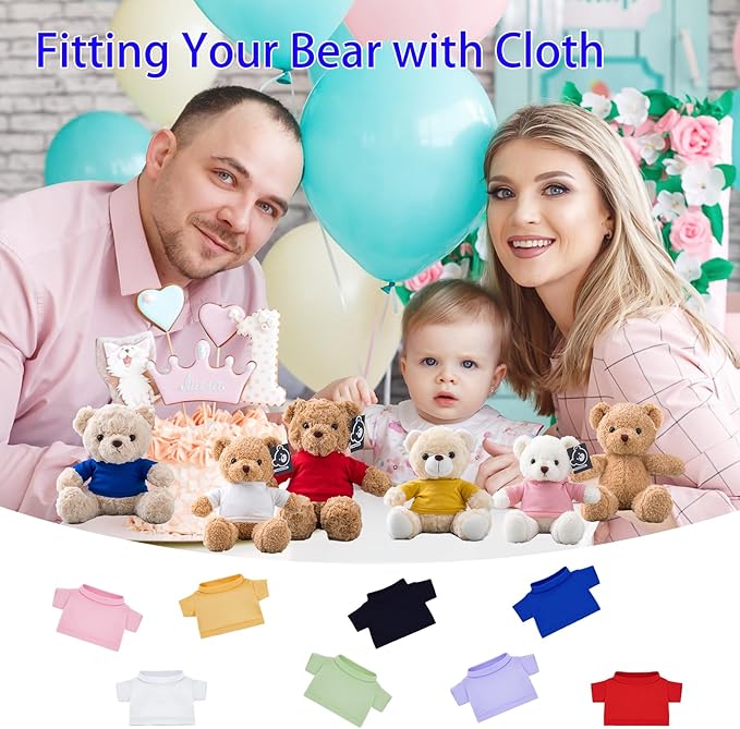12 Pcs Custom Teddy Bear Clothes with Name Photo, Personalized Stuffed Animal Clothes for Teddy Bears Fit 8-16inch Stuffed Bear Clothing, Custom Doll Outfit Make Your Own Plush Doll Shirt