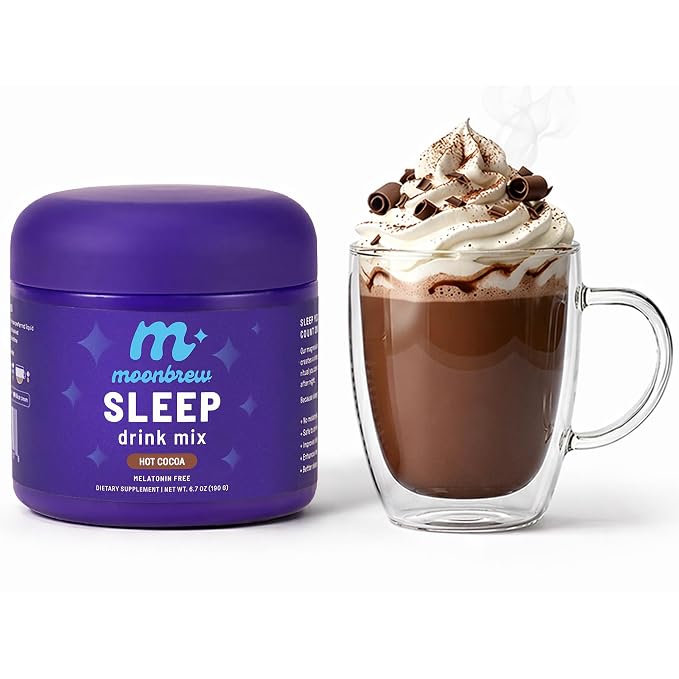 MoonBrew Magnesium Hot Cocoa Sleep Aid - Melatonin-Free Nighttime Drink Mix with Zinc Glycinate & Taurate - Sugar-Free Sleepy Hot Chocolate for Relaxation, Stress & Deep Rest - 25 Servings