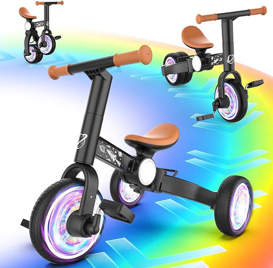 3 in 1 Toddler Balance Bike for 1-4 Year Olds, Colorful Lighting Baby Toddler Tricycle for 1 2 3 4 Year Old with Removable Pedals, Kids Bicycle Toy for Boys Girls Balance Training, Birthday Gift