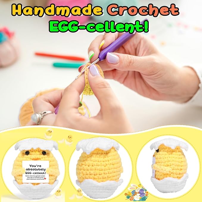 AICase Easter Basket Stuffers Decor Funny Positive Egg/Chicken Gifts Mothers Day Gifts Emotional Support Nuggets Crochet Animals Handmade Cheer Decor Birthday Women Men Mom Sister Her