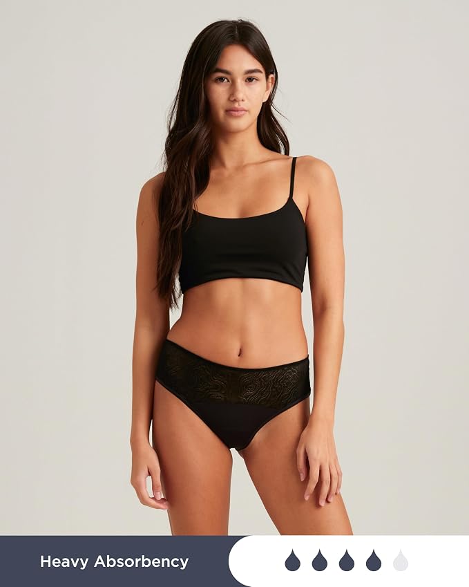 saalt Lace Hipster Period Underwear | Mid-Rise Leak Proof Underwear for Women, Soft-Stretch European Lace