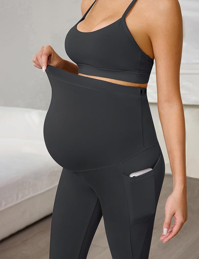 Buttergene 1 Pack Women's Maternity Leggings with Pockets Over The Belly Pregnancy Active Wear Workout Yoga Tights Pants