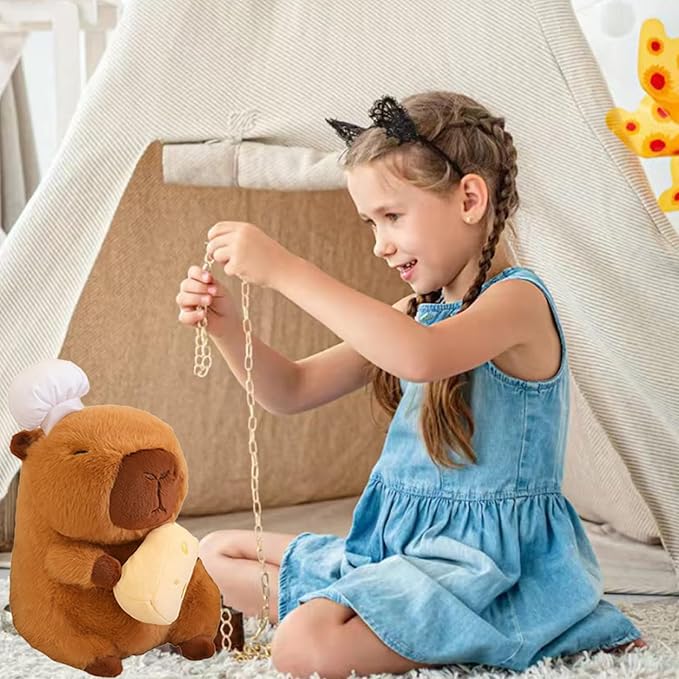 Capybara Plush with Cooking Chef Hat Holding Cheese 9.8 inch Cute Capibara Stuffed Animal Ultra Soft Plushies Toys Kawaii Gifts for Kids Brown