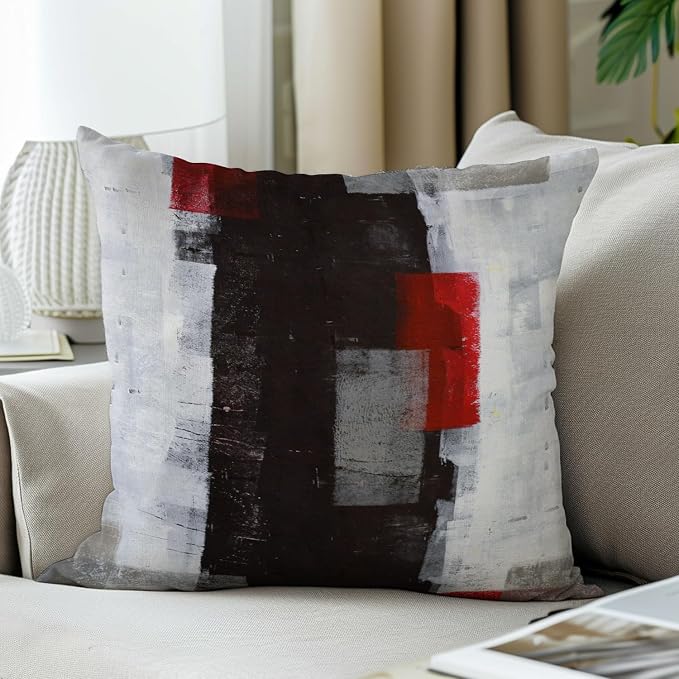 Throw Pillow Covers for Couch, 18x18 Inch, 2 Pack, Red Grey | Decorative Throw Pillow Covers Cushion Covers for Couch Bedroom Sofa Living Room
