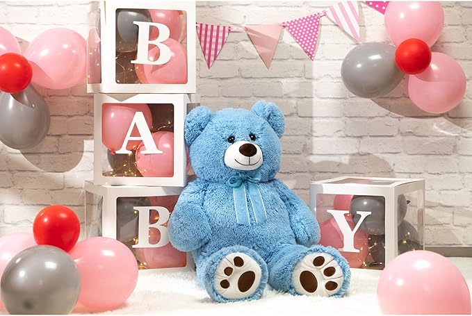 HollyHOME Teddy Bear Stuffed Animal Plush Giant Teddy Bears with Footprints Big Bear 36 inch Blue