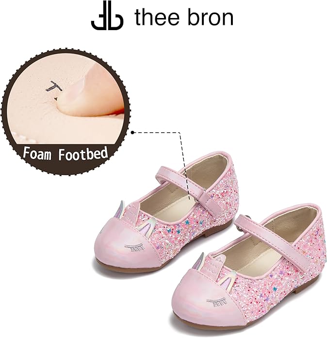 THEE BRON Mary Jane Ballet Flats - Girls' Dress Shoes with Hook & Loop Closure