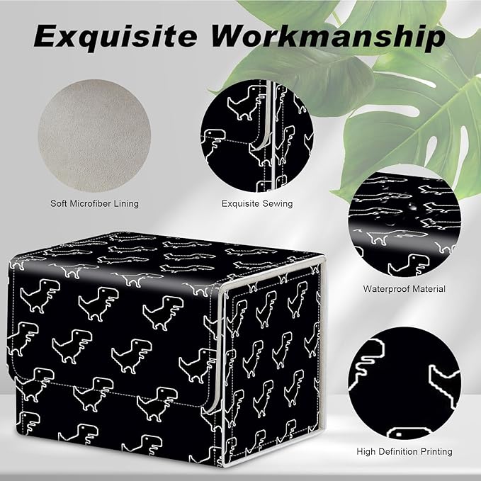 DEGDFSGR for TCG MTG Card Game Storage Box Organizer Trading Card Case Commander Deck Box Magnetic Closure Creative Pattern Up to 200 Cards, Little Dinosaur Black