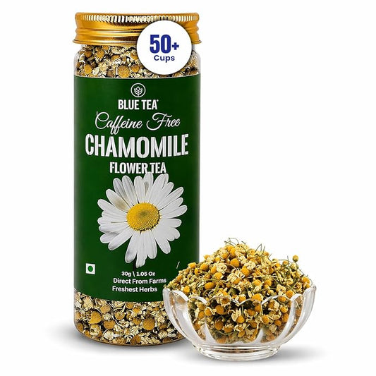 BLUE TEA - Chamomile Tea - 1.05 Oz (50+ Cups) Loose | Get a good Sleep - Relaxation - Stress Relief | Herbal Tea - Caffeine Free - Flower Based - Non-Bitter - Night Time Tea | Reusable Pet Jar