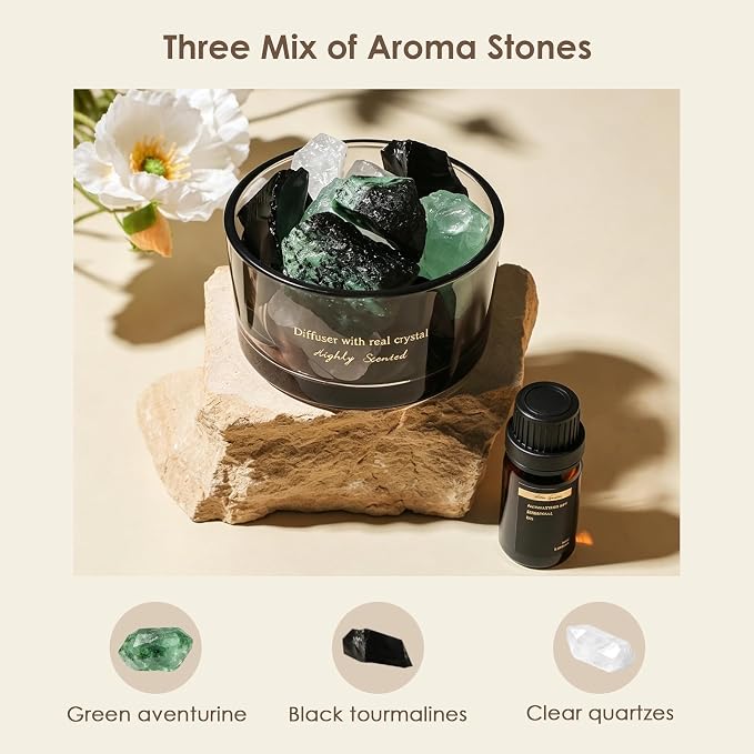 Crystal Stone Aroma Diffuser with Essential Oils for Home, Bathroom, Office, Home Decor & Fragrance 2 in 1, Chic Aromatherapy Gift Set (Jasmine Scent)
