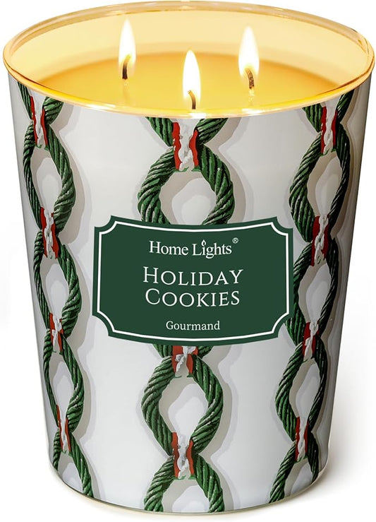 HomeLights Holiday Cookies Scented Candles | 34oz Soy Candles Rustic Modern 3-Wick Large Candle Jars | Ideal Candle Gifts for Events, Home Decor Stress, Relief & Relaxation