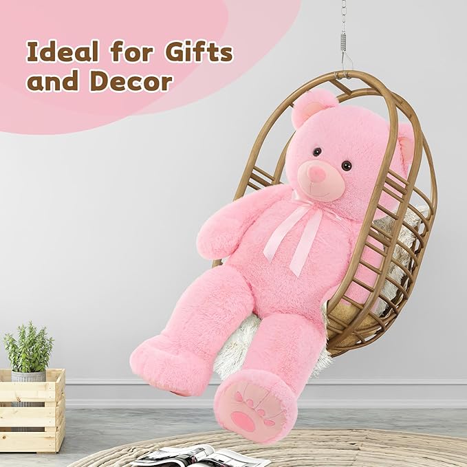 MorisMos Giant Teddy Bear, 51in Life Size Cuddly Plush for Baby Shower, Birthday, Valentine (Pink)