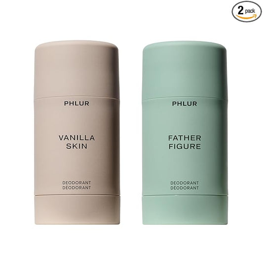 PHLUR Vanilla Skin & Father Figure Deodorant Set, 1.76 oz Each | Aluminum Free Deodorant for Women & Men, Long Lasting Odor Protection, Deodorant Stick
