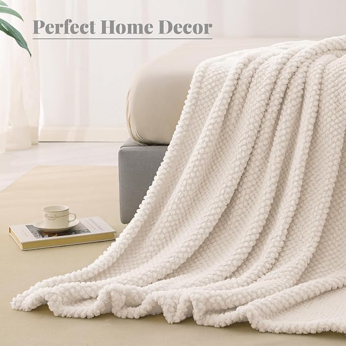 Whale Flotilla Soft Fleece Queen Size Bed Blanket, Ivory | 90x90 Inch, Suitable for Bed, Fluffy Fuzzy Jacquard Blankets for All Season, Lightweight and Cozy