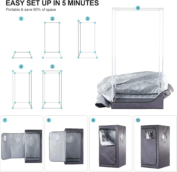 Full Size Home Sauna, Portable Steam Sauna for Home Spa, One Person Foldable Lightweight, Full Body Sauna Tent for Relaxation, 1500W & 4L Steamer Generator, Remote Control, Foldable Chair