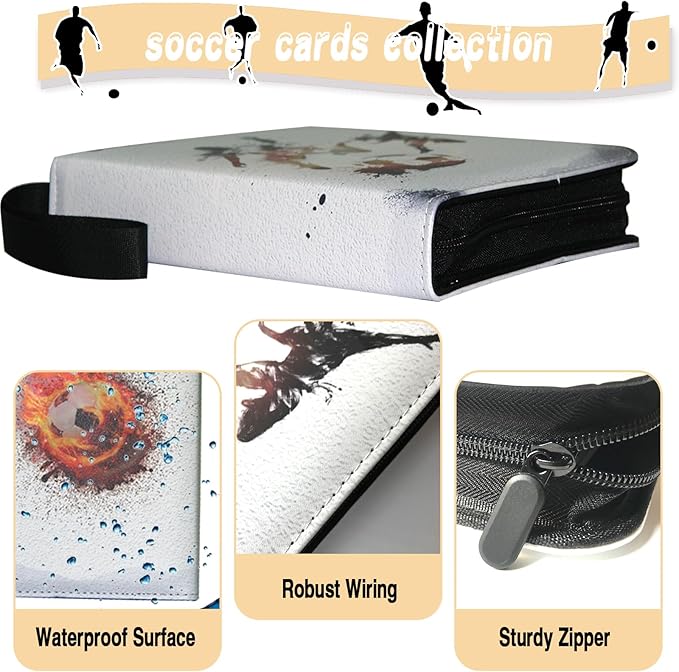 Soccer Card Binder, World Cup Card Binder 4 Pocket with 50 Removable Sleeves Fits 400 Sport Cards, 3 Ring Card Holder Binder with Zipper, Collector Storage Album