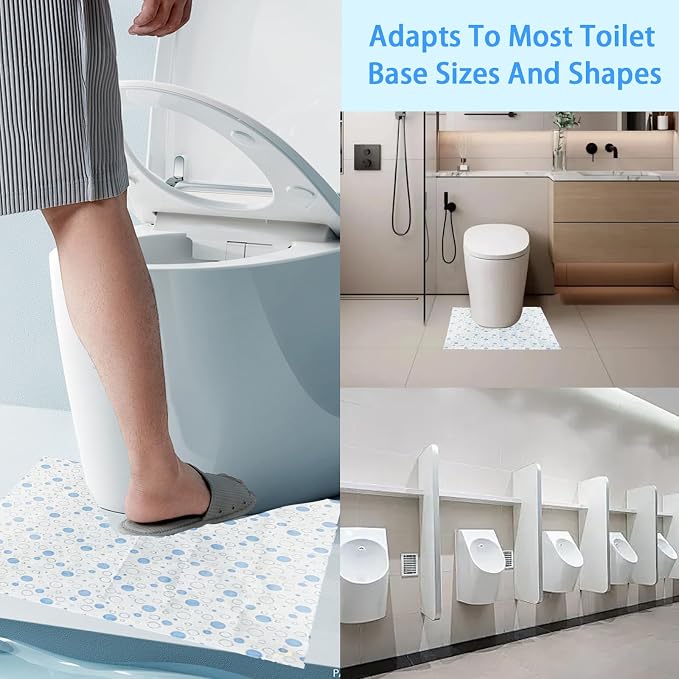 60 Pack Disposable Toilet Commode Mat,Non-Slip Waterproof U-Shape Commode Pads for Adult Incontinence & Kids Potty Training,Bathroom Floor Protector (Blue Dot)