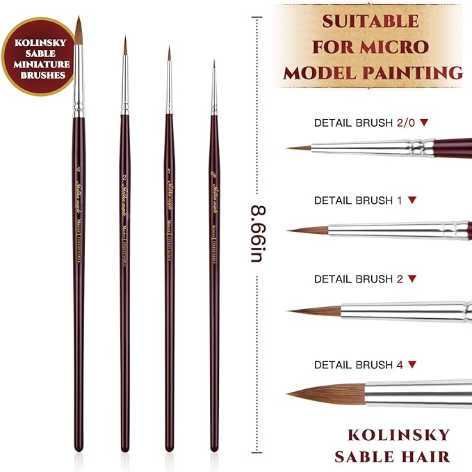 Kolinsky Sable Miniature Brushes Drybrushes for Miniature Set 7 pcs Paint Brushes for Miniature Oil Acrylics Model Paint Brushes #3, 5, 6
