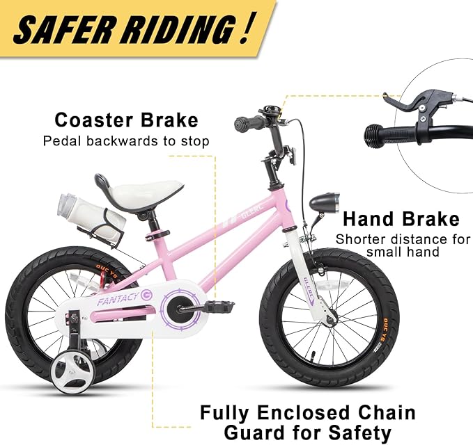Glerc Fantacy Kids Bike, 12-20 Inch Children Bicycle for 2-13 Years Old Boys Girls, Kids Bicycle with Water Bottle Holder & Headlight & Training Wheels, Multiple Colors