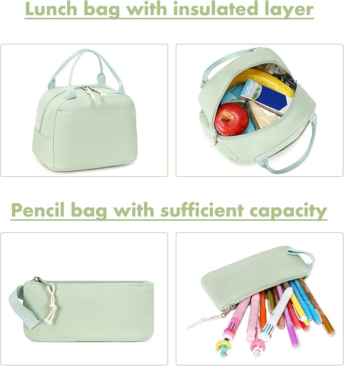 Bluboon Teen Girls School Backpack Kids Bookbag Set with Lunch Box Pencil Case Travel Laptop Backpack Casual Daypacks (Green set -3)