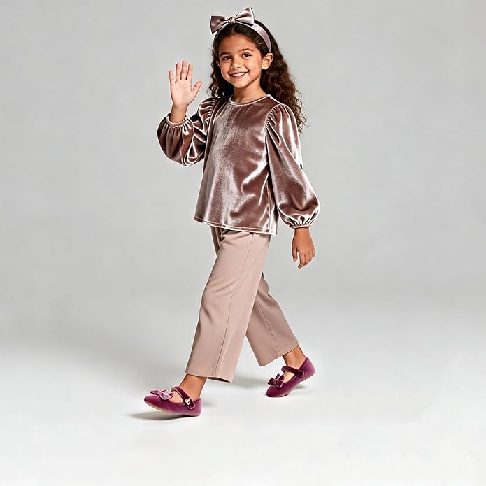 THEE BRON Mary Jane Ballet Flats - Girls' Dress Shoes with Hook & Loop Closure