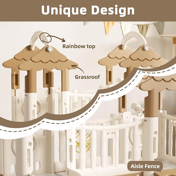 YUFU 9 in 1 Toddler Slide, Kids Slide with Double Climbers, Basketball Hoop, Tunnel and Storage Space, Indoor Outdoor Playset for Toddlers Age 1-3 (Brown)