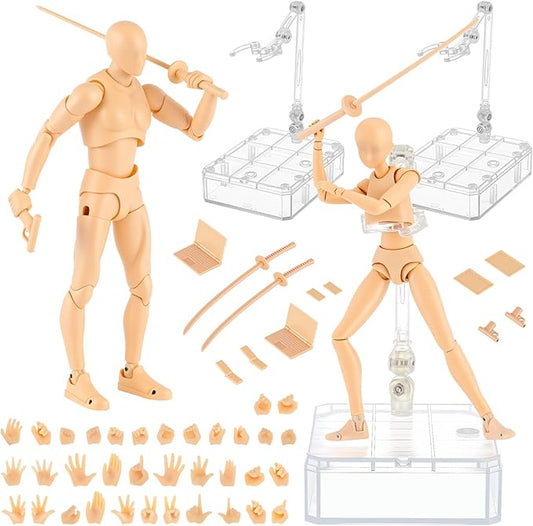 Yookeer Body Set, Drawing Action Figures Female and Male PVC Drawing Doll Human Model Figure with Joints for Artists(Flesh Color)