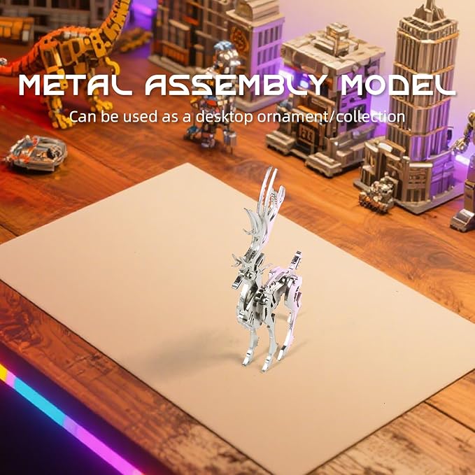 Mythical Forest Deer 3D Metal Puzzle Model for Adults, DIY Animal Sculpture 3D Model Kit Immersive Creative Building Model Art Desk Decor