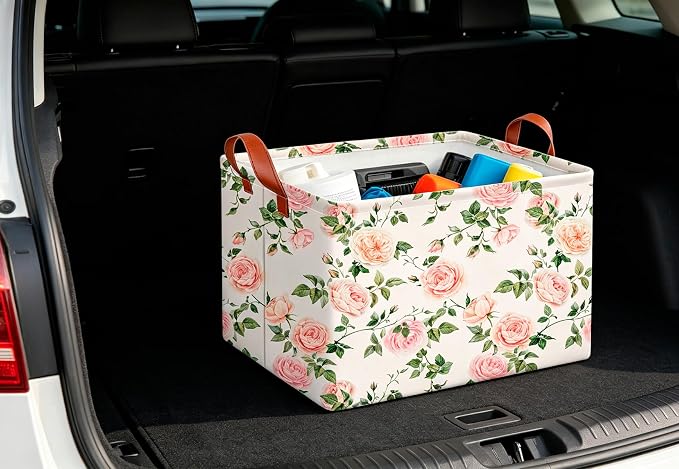 CLOCOR Rectangular Storage Basket Empty,Gift Basket,Waterproof Storage Bin with Handles,Room Decor(Watercolor Rose)