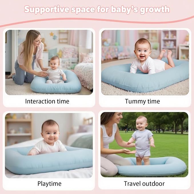 Baby Lounger for Infants Babies 0-24 Months, Bionic Organic Lounger, Soft Cotton Breathable Infant Floor Seats & Loungers for Newborn Baby Shower Gifts (Blue)