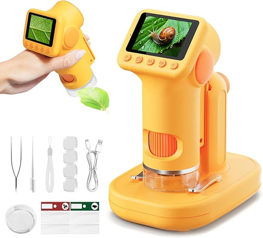 1600X Microscope for Kids, 4K 2.0" Screen Kids Microscopes with Slides Kit Microscope for Toddlers Christmas Birthday Gifts Toys for 3-14 Year Old Children Students (Yelllow)