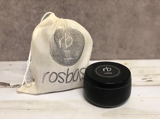 rosbas Black Sea Soy Wax Candle - 6 oz Tin in Drawstring Cotton Bag - Clean Burning for Seductive Aroma - Black - Made in USA
