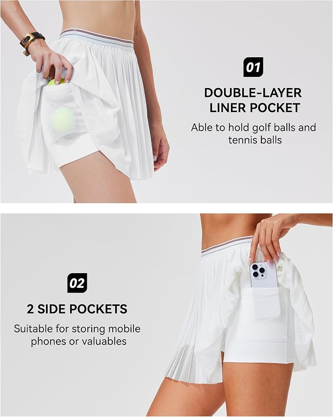 Mudere 2 Piece Golf Outfits for Women Tennis Skirt Set Built-in Shorts | Deep V-Neck Lapel, Silky Breathable High Stretch Fabric, Side Pockets, Activewear, Athletic Wear
