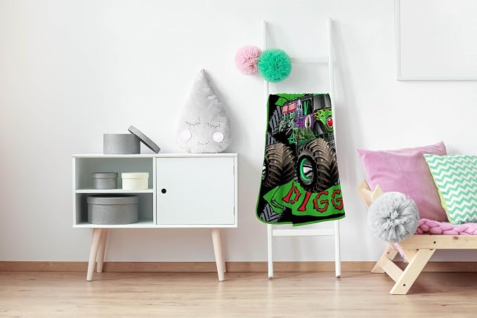 Sunny Side Up Monster Jam Plush Throw Blanket - Measures 46 x 60 Inches - Super Soft & Cozy Fleece Kids Bedding Features Grave Digger