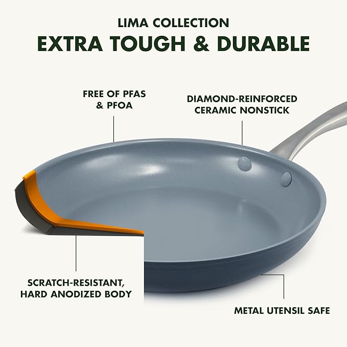 GreenPan Lima Hard Anodized 5QT Stock Pot with Lid, Healthy Ceramic Nonstick, PFOA PFAS-Free Nontoxic Pots and Pans, Oven & Broiler Safe Cookware, Stainless Steel Handles, Grayy (Pack of 2)