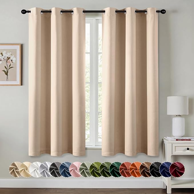 MIULEE Blackout Curtains for Bedroom 2 Panels 40 x 63 Inch Long Beige | Thermal Insulated, Living Room Darkening Grommet Drapes, Noise Reducing, Light Blocking Window Treatments