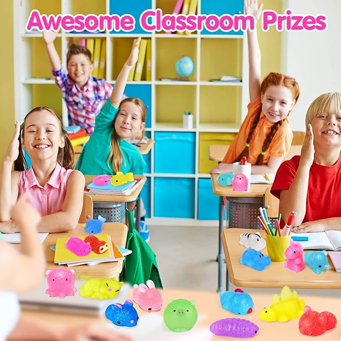40Pcs Mochi Squishys Toys Mini Squishies 2nd Generation Glitter Animal Squishies Party Favors for Kids Adults Stress Relief Toy Treasure Box Prize Classroom Valentine Prizes Easter Egg Fillers