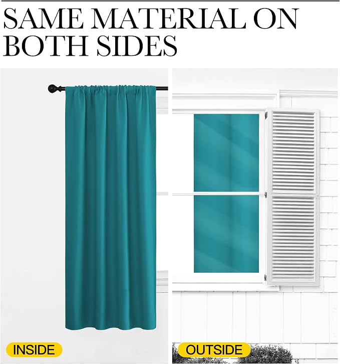 NICETOWN Peacock Blue Blackout Curtains Panels for Window, Thermal Insulated Rod Pocket Blackout Drapes/Draperies for Living Room (2 Panels, W62 x L63 inches)