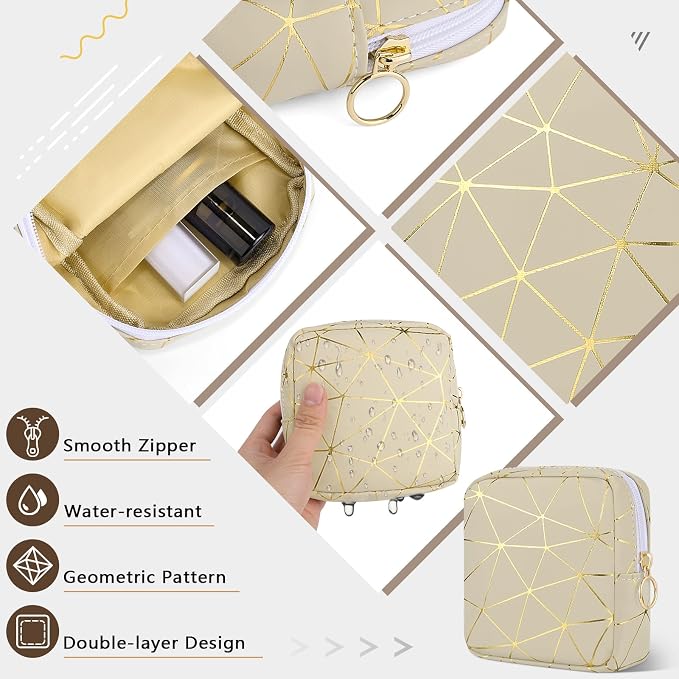 Likesing Sanitary Napkin Storage Bag, Leather Portable Period Bag for Girls Women, Sanitary Napkin Period Pad Pouch Tampon Holder for Purse (Pink Gold, Small-5.1")