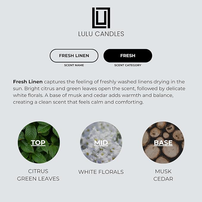 Lulu Candles | Fresh Linen | Smells Clean & Crisp | Luxury Scented Soy Jar Candle | Hand Poured in The USA | Highly Scented Long Lasting (9 Oz.)