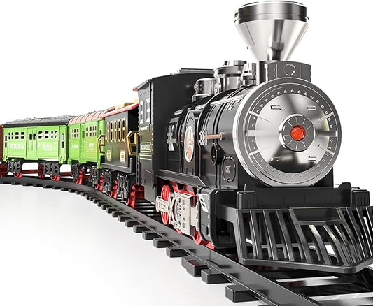 TEMI Large Train Set - Kids Electric Train Toy with 3 Way Smoke Locomotive, Light and Sounds, Cargo Cars and Long Tracks, Large Gift Train Set for Boys & Girls