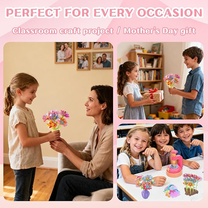 Vigooup Fabric Flower Bouquets Toys, DIY Arts & Crafts Kits for Kids Ages 3-10, Craft Toy Birthday Gifts for Girls 4 5 6 7 8 9 10, DIY Art Kit, Xmas Holiday Ideas, Educational Preschool Toys for Kids