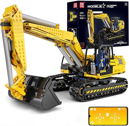 Mould King 13112 RC Excavator Building Set for Boys, 1830 Pieces Building Blocks APP Remote Control Truck Construction Vehicles Model with Motor, STEM Engineering Toys for Kids