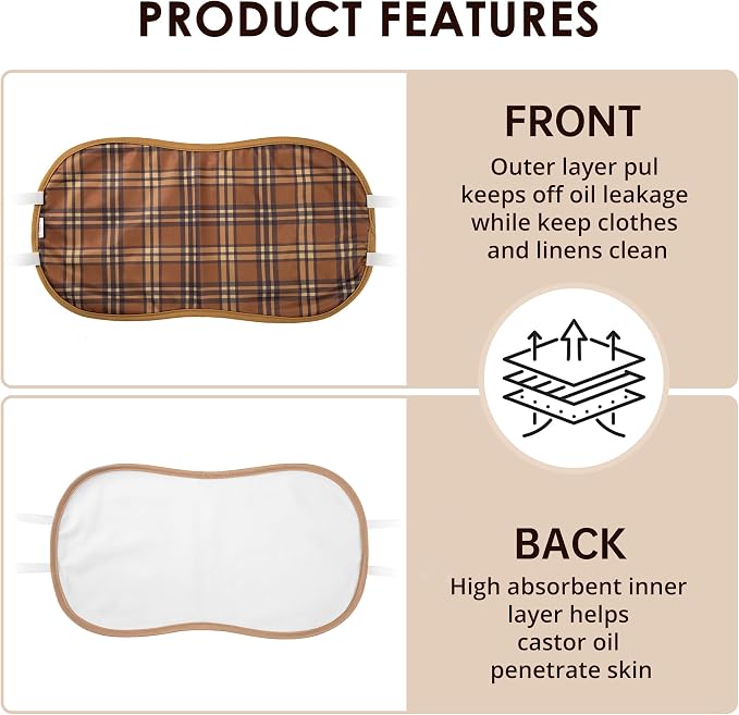 wegreeco Kids Castor Oil Pack Wrap, Reusable Kids Castor Oil Packs for Liver Stomach, Machine Washable Anti Oil Leak 1Pc with Adjustable Strap Brown Plaid (Oil Not Included)