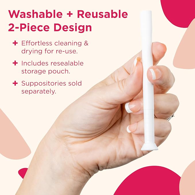 BoriCap Boric Acid Vaginal Suppository Applicators - Washable & Reusable Easy Glide Feminine Applicator for Size 00 Suppositories, Ribbed Grip, Storage Pouch Included, Made in USA - 7 Count