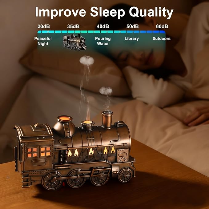 Train Diffuser, 300ml Vintage Steam Train Essential Oil Diffuser, 2 Color LED Dual Mist Modes Christmas Train Air Diffuser Aromatherapy Humidifier with Remote Control, 2/8 Hours Auto Shut-Off