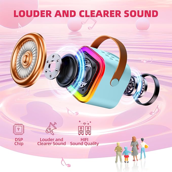 Kinglucky Mini Karaoke Machine for Kids, 2025 TOP Birthday Gifts Ideas for 3-12 Year Old Girls, Christmas Party Gifts Kids' Personal Video Players Accessories with 2 Wireless Microphones - Blue