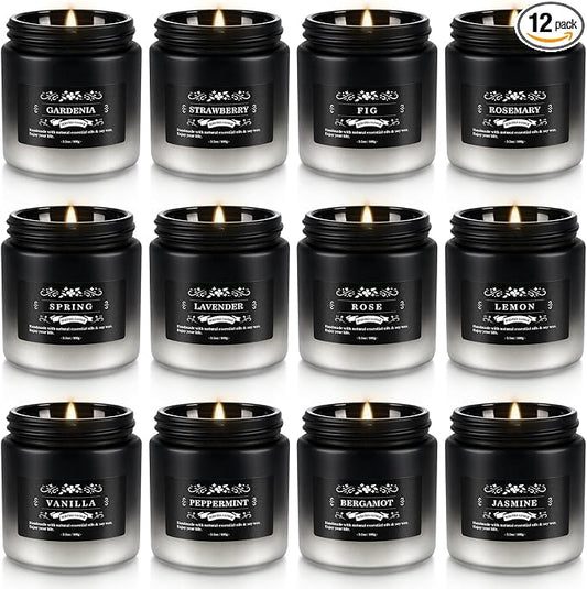 12 Pack Scented Candles Gift Set for Men Women - 3.5oz Soy Blend Jar Candles, 150+ Hours Long Lasting Aromatherapy Candle, Gifts for Mom Dad Husband Boyfriend, Mother's Day Birthday Valentine Christma