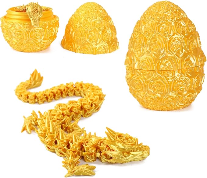 Pigmiss 3D Printed Dragon,3D Dragon Eggs with Dragon Inside,Dragon Fidget Toy for Adult,Full Articulated Dragon Crystal Dragon Easter Eggs Decoration for Gift (Rose-Yellow)